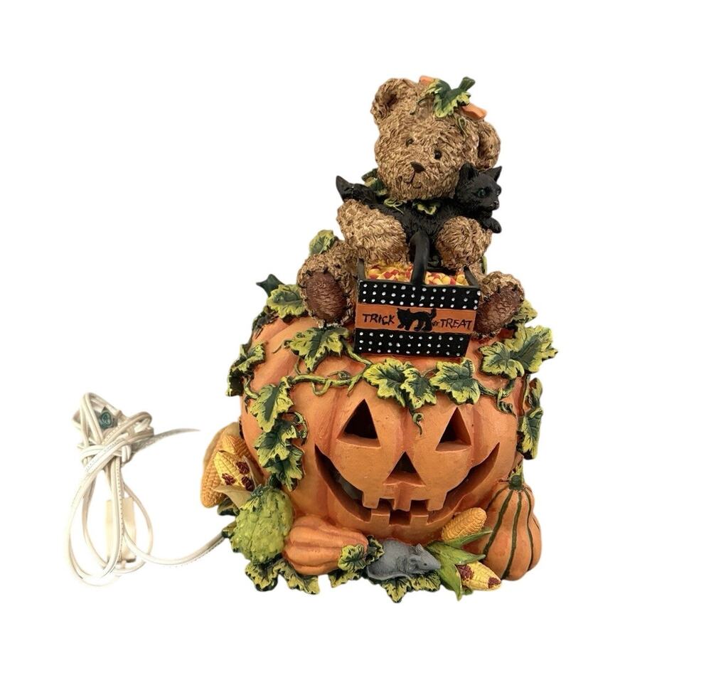 Teddy Bear Halloween Pumpkin Light-Up Electric Decor, 10" Tall Jack-o-lantern
